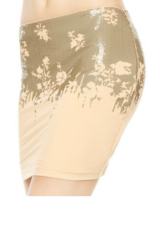 Ombre Floral Sequined Short Skirt Beige